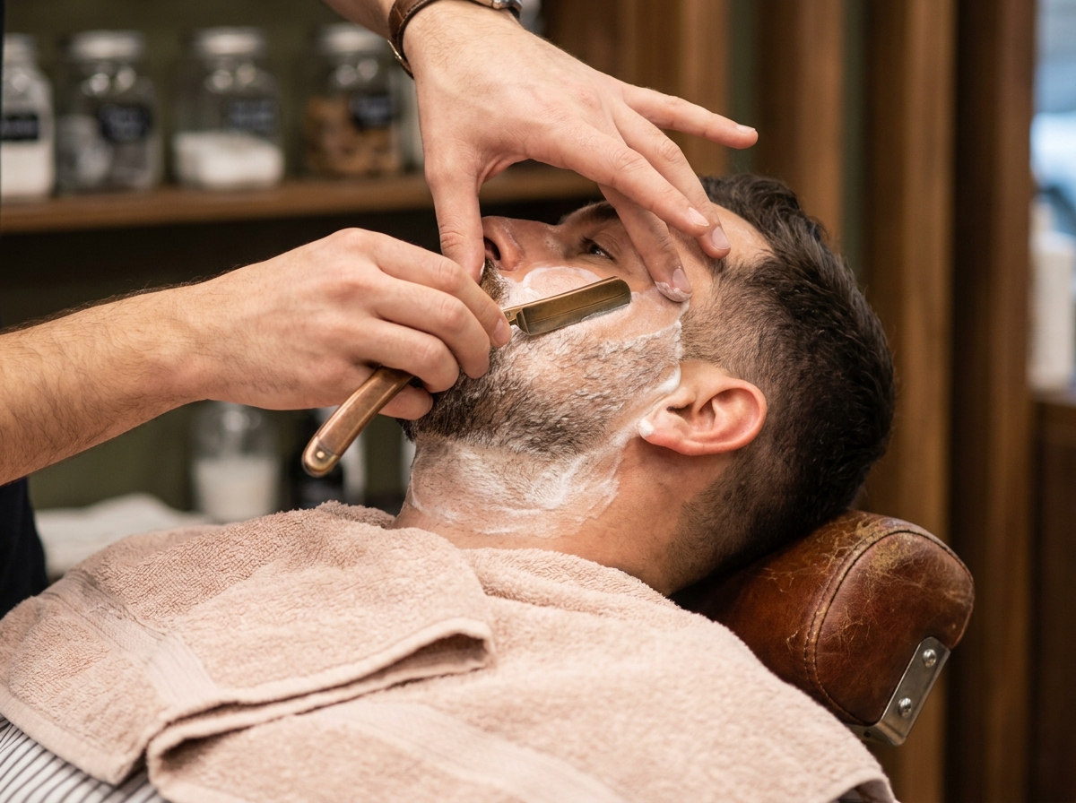 Maestru barber lucrând la o tunsoare clasică în salonul Classic Barbershop